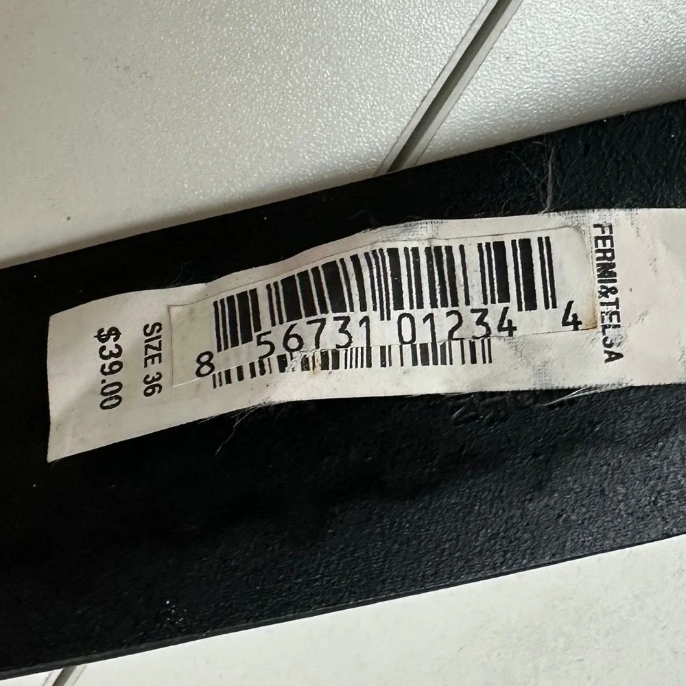 Fermi & Telsa Mens Black Embossed Leather Belt Size 36 Made in USA NEW